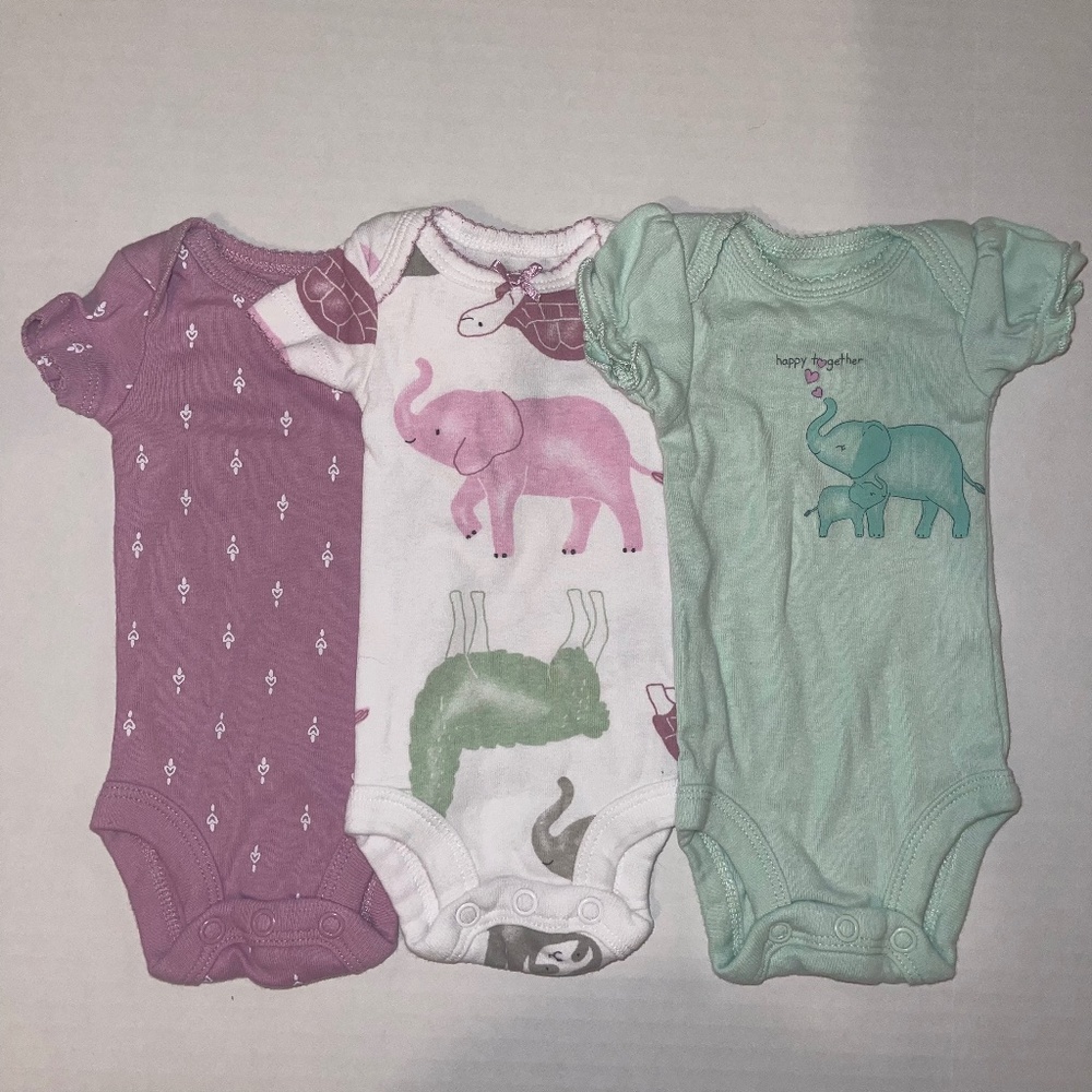 Carter’s - three pack elephant onesies (preemie)